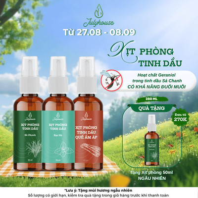 Combo 3 bình xịt phòng khử mùi tinh dầu Sả chanh, Bạc Hà và Quế 50ml/chai JULYHOUSE