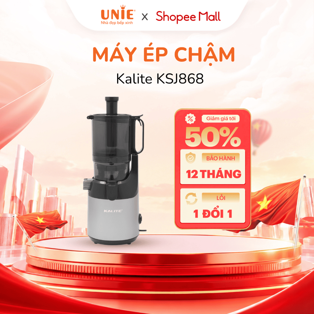 Máy ép chậm Kalite KSJ868 ống tiếp nguyên liệu lớn ép nguyên trái, ép kiệt bã, làm kem,cồng suất 250