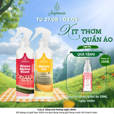 Combo Xịt thơm quần áo Julyhouse hương trái cây tươi mát dưa hấu và dưa lưới 280ml