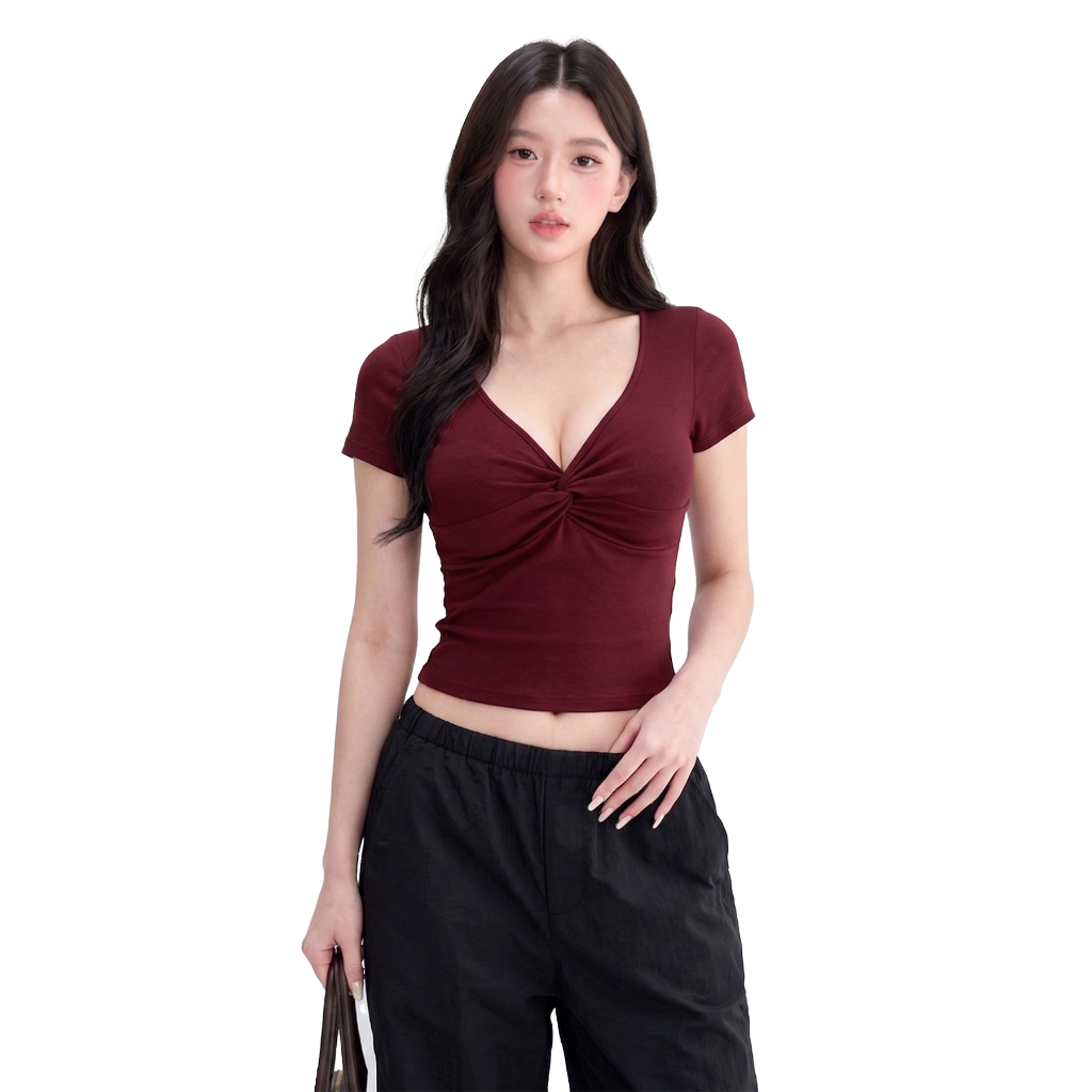 Áo Thun Nữ Tay Ngắn Cổ Tim DaaLaa Store Kiểu Xoắn Ngực A51536