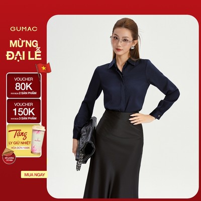 Áo Sơ Mi Nữ Tay Dài GUMAC Áo Kiểu Công Sở Lụa Trơn Basic Cơ Bản Nẹp Đôi Giấu Nút BAE00003