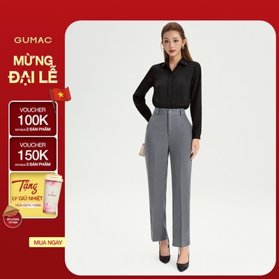 Quần Ống Đứng Nữ 95cm GUMAC Quần Tây Công Sở Lưng Cao Có Túi Vải Tuyết Mưa Cạp Cao Tôn Dáng LQF1002