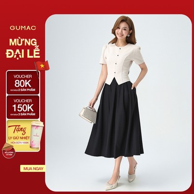 Chân Váy Xếp Ly Dáng Dài GUMAC Chân Váy A Lưng Cao Có Túi Vải Cotton Lạnh Cao Cấp LVE1001