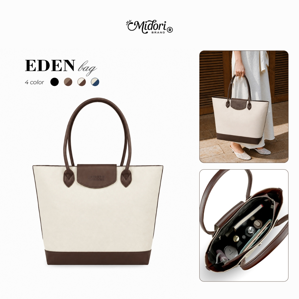 Túi Tote EDEN Vải Polyester Phối Da PU Nhẹ Gọn Thanh Lịch Đựng Laptop Đi Làm Học Du Lịch | M STUDIO