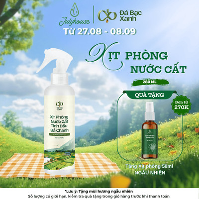 Xịt phòng nước cất tinh dầu Sả chanh 280ml Đá Bạc Xanh làm thơm khử mùi không gian, hương thơm dịu nhẹ từ thiên nhiên