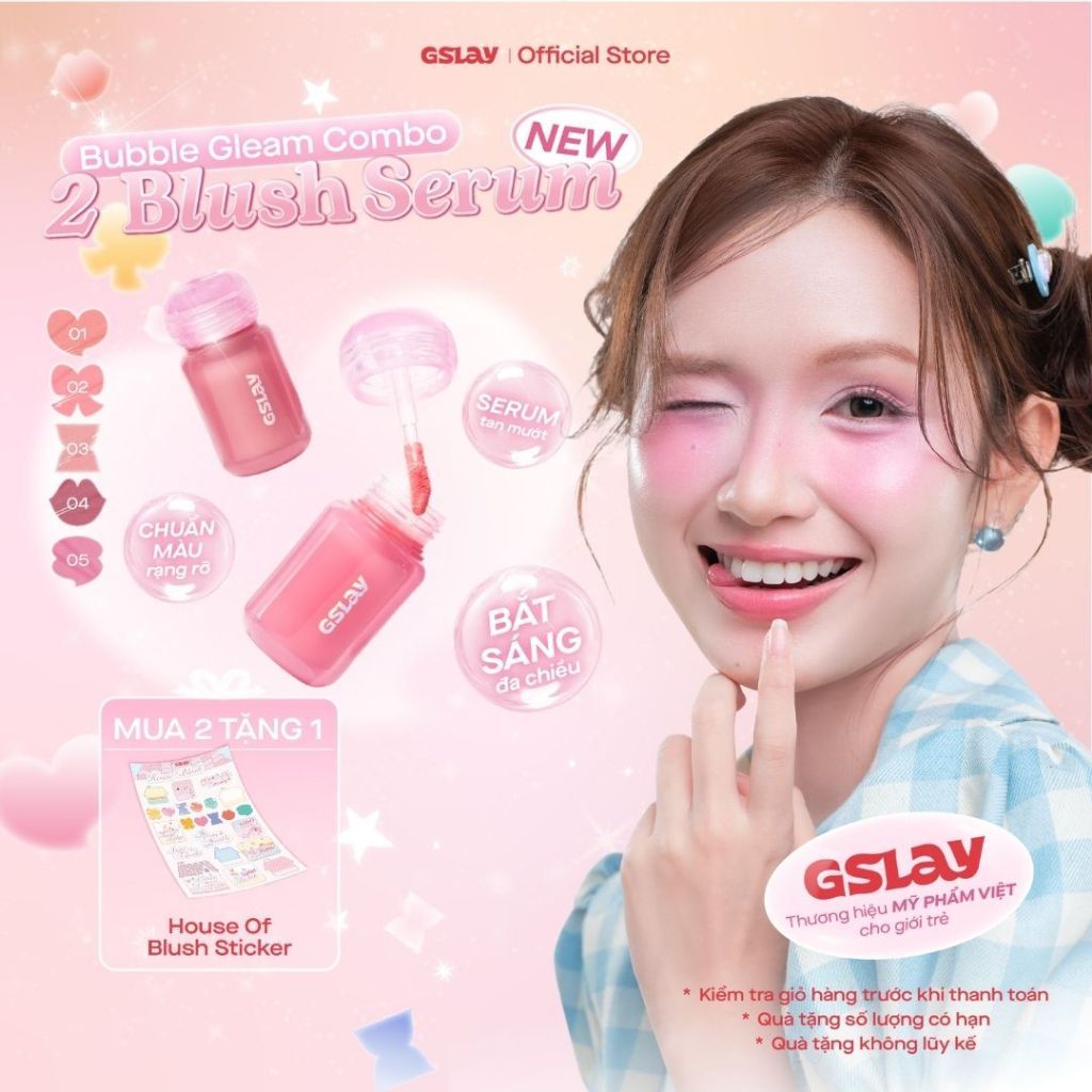 Combo 02 Má hồng kem dạng lỏng GSLAY Bubble Gleam Blush Serum căng bóng bắt sáng, mỏng nhẹ, lâu trôi