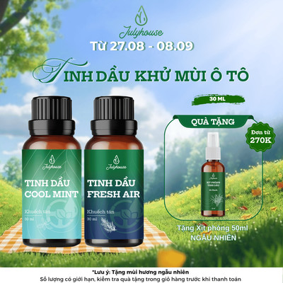 Tinh dầu khử mùi ô tô Julyhouse 30ml chiết xuất từ tinh dầu thiên nhiên bạc hà, sả chanh thơm ô tô, thơm phòng