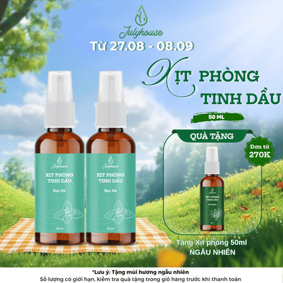 Combo 2 bình xịt phòng tinh dầu bạc hà 50ml/chai JULYHOUSE the mát