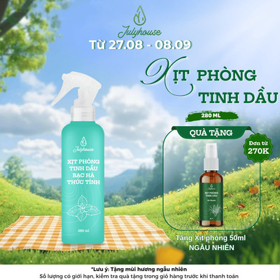 Bình xịt Phòng tinh dầu Bạc hà Thức Tỉnh 280ml JULYHOUSE công dụng khử mùi thơm phòng the mát