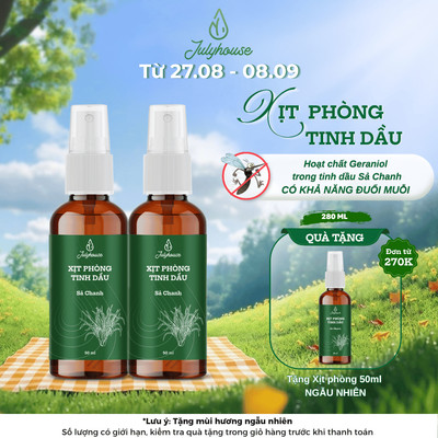 Bộ 2 bình xịt phòng tinh dầu sả chanh thơm như spa 50ml/chai JULYHOUSE