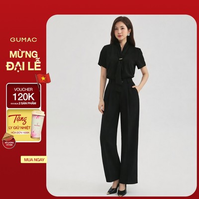 Quần Ống Rộng Nữ 98cm GUMAC Quần Tây Công Sở Lưng Cao Chiết Ly Vải Chéo Thái Cạp Cao Tôn Dáng LQF0906