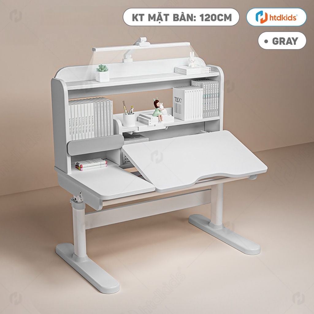 Bàn Học Chống Gù Thông Minh HTDkids T100 / T120 (1m-1m2) - Tặng Đèn Học, Giá Sách