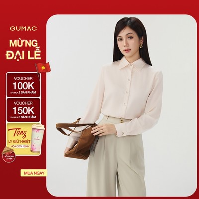 Áo Sơ Mi GUMAC Form Suông Tay Dài Chất Lụa Ánh Nhung Mềm Mại Sang Trọng LAG07001
