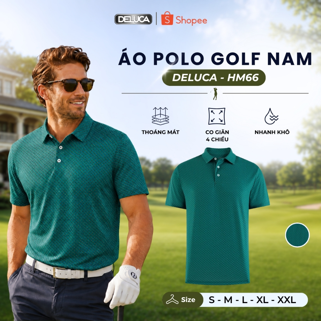 Áo Polo Golf Nam DELUCA, Áo Thể Thao Cao Cấp, Thấm Hút Mồ Hôi, Chống Nắng UPF30, Hàng Chính Hãng HM6
