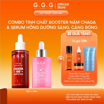 Combo Dưỡng Sáng, Căng Bóng Serum Hồng 40g & Booster Nấm Chaga 2.0 50g GGG