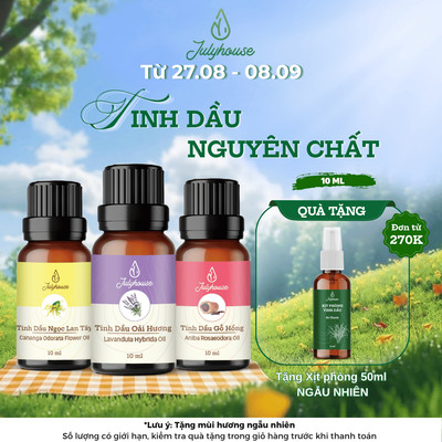 Tinh dầu thiên nhiên nguyên chất Oải Hương, Hương Tháo, Vỏ Bưởi, Ngọc Lan Tây, Hoa Lài JULYHOUSE 10ml thơm phòng
