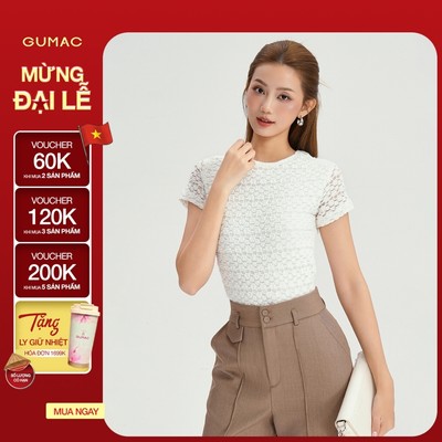 Áo Thun Ren Nữ GUMAC Áo Thun Kiểu Tay Ngắn Cổ Tròn Ôm Nhẹ Co Giãn Thanh Lịch LATF0918