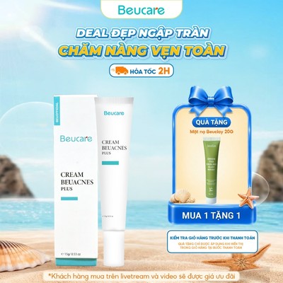 [Độc quyền live] Kem giảm mụn nhanh 24h BEUACNES PLUS mụn trứng cá, chiết xuất rau má, hỗ trợ mờ thâm mụn 15g
