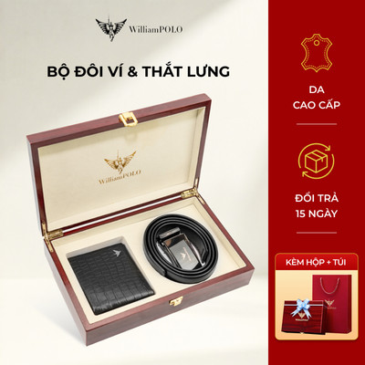 [Quà tặng cao cấp] Combo ví và thắt lưng nam chất liệu da WILLIAMPOLO chính hãng kèm túi và hộp gỗ POLO20953-POLO20954P