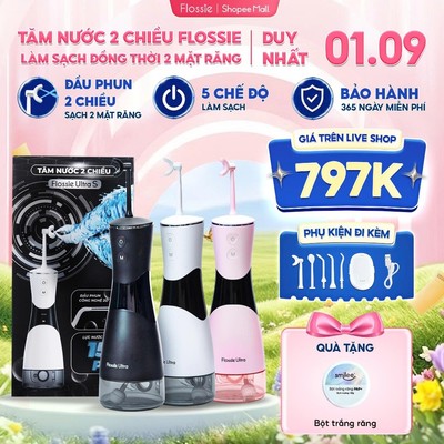 [GIÁ 935K LIVE SHOP] Tăm nước 2 chiều FLOSSIE ULTRA cầm tay đầu chữ C 2, 5 chế độ làm sạch cho người niềng răng, KOL