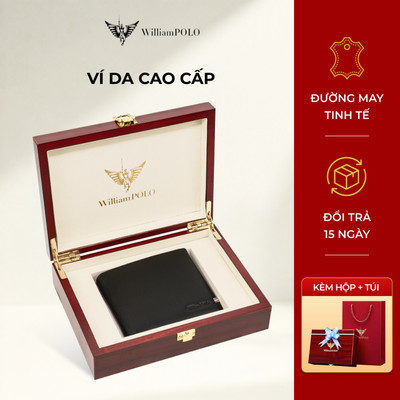 Ví nam da cao cấp WILLIAMPOLO chính hãng thiết kế đơn giản, sang trọng tặng kèm túi và hộp