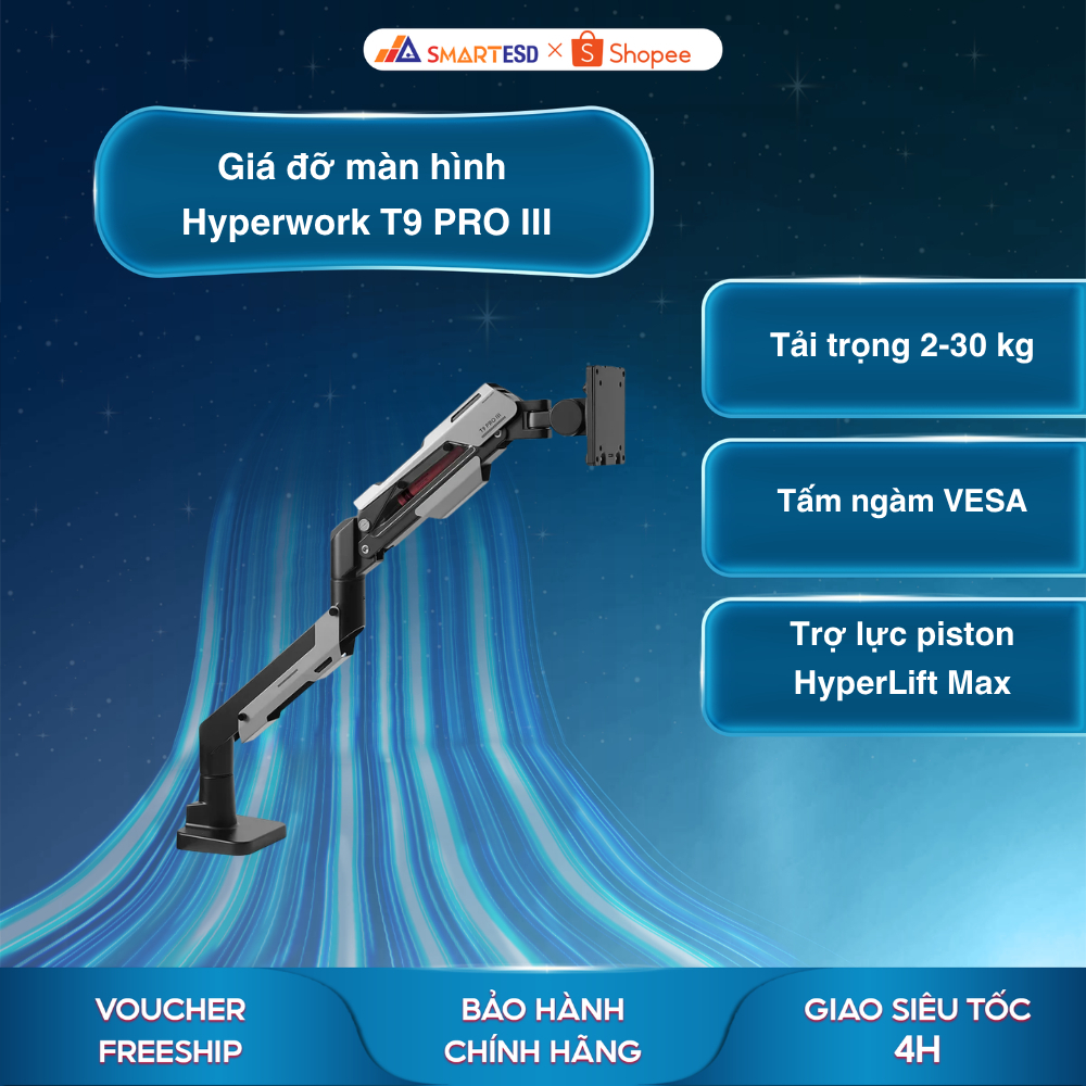 Giá đỡ màn hình Hyperwork T9 PRO III - Tải trọng 30Kg - Hàng Chính Hãng