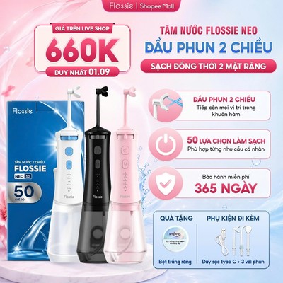 [GIÁ 704K LIVE SHOP] Tăm nước 2 Chiều FLOSSIE NEO cầm tay, 50 lựa chọn làm sạch 2 mặt răng bảo hành 12 tháng ,LIS