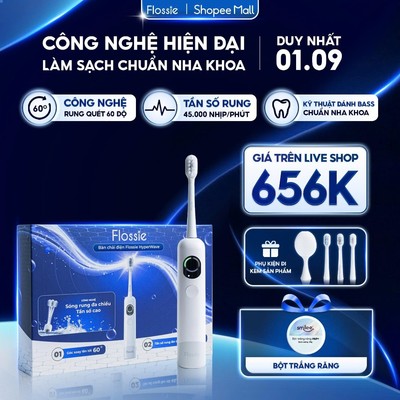 [SĂN 596K LIVE SHOP] Bàn chải điện Flossie Hyperwave Công Nghệ Rung Đa Chiều Tần Số Cao,Tích Hợp Rung và Xoay,outlet LIS