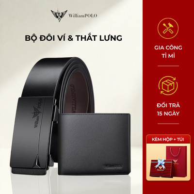[Quà cao cấp] Combo ví và dây nịt nam da WILLIAMPOLO chính hãng kèm túi và hộp gỗ sang trọng POLO20212P-H