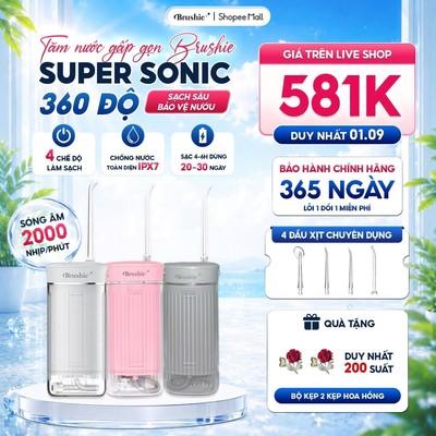 [GIÁ 581K TẠI LIVE SHOP] Tăm Nước BRUSHIE SUPER SONIC mini gấp gọn du lịch phù hợp người niềng răng, LIS