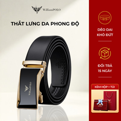 [Siêu bền] Thắt lưng da nam cao cấp mặt khóa vàng kính WILLIAMPOLO chính hãng sang trọng