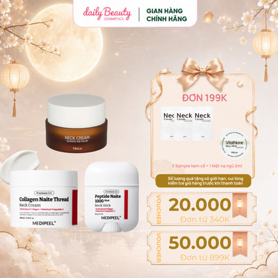 Kem Cổ VELLA Neck Cream 50ml và Kem cổ Premium Collagen Thread Neck MEDIPEEL Cải Thiện Nếp Nhăn Vùng Cổ