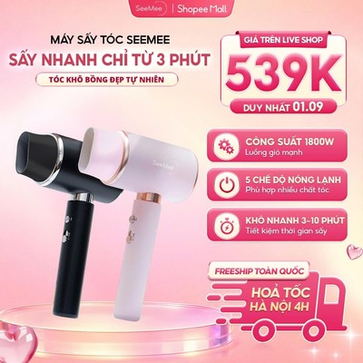 [GIÁ 539K TẠI LIVE SHOP] Máy Sấy Tóc Công Suất Lớn SEEMEE, Sấy Nhanh 3-10', 5 Chế Độ Nóng Lạnh, Tóc Bồng Đẹp LIS