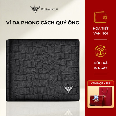 Ví nam da họa tiết vân nổi cao cấp WILLIAMPOLO chính hãng có khóa kéo kèm hộp và túi