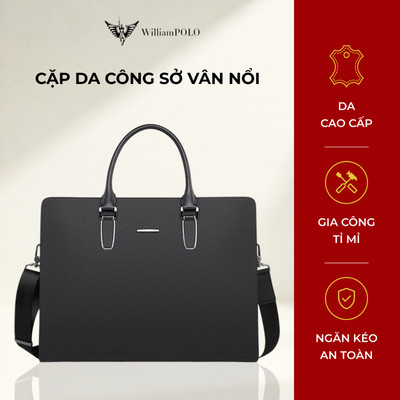 Cặp da công sở vân nổi WILLIAMPOLO chính hãng, túi xách nam cao cấp thiết kế đơn giản POLO203085