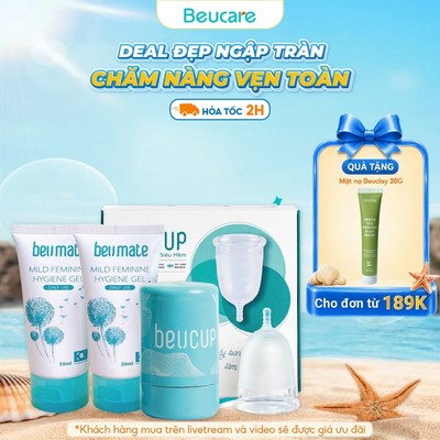 Combo 1 Bộ Cốc Nguyệt San BeUcup Silicol Siêu mềm và 1 Dung Dịch Vệ Sinh CNS Beumate