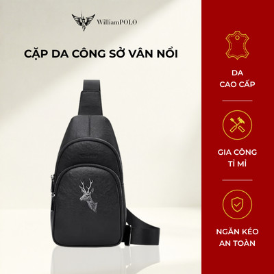 Túi đeo chéo nam da WILLIAMPOLO chính hãng, túi nam cao cấp họa tiết sang trọng POLO203078