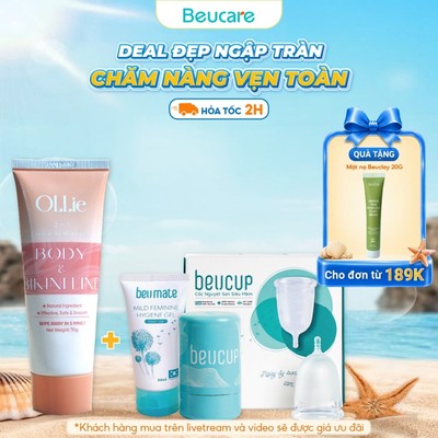 Combo bộ cốc nguyệt san BeUcup chính hãng chuẩn FDA Hoa Kỳ + kem tẩy lông Ollie dịu nhẹ, thơm mát