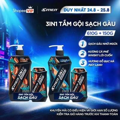 [SVIP] Combo Tắm Gội Sạch Gàu 3in1 Xmen Everest Coffee/ Aqua Sport 610g và Tắm Gội Coffee 150g