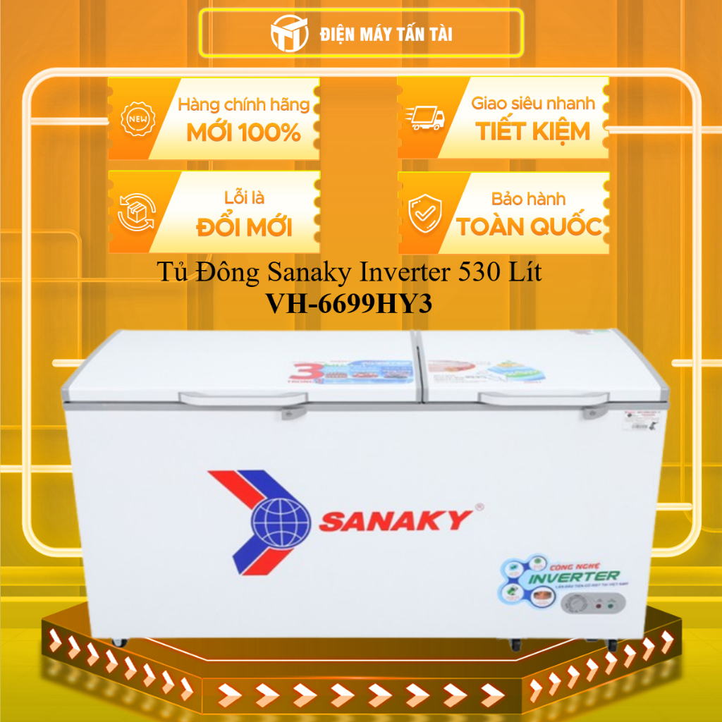 (HCM) -  VH-6699HY3 - Tủ Đông Sanaky Inverter 530 Lít VH-6699HY3 - 1 ngăn đông 2 cửa mở - dàn đồng
