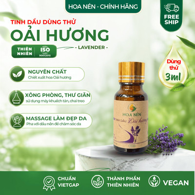 Tinh dầu Hoa Oải Hương (lavender) nguyên chất - Hoa Nén - Thư giản, giảm stress - Dùng thử 3ml