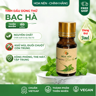Tinh dầu Bạc Hà nguyên chất - Hoa Nén - Thư giãn, The mát - Dùng thử 3ml