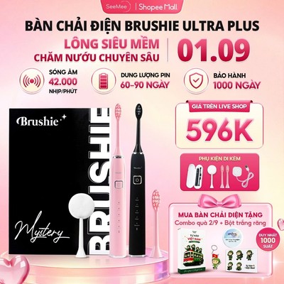 [GIÁ 596K LIVE SHOP] Bàn chải điện lông mềm Brushie Ultra tích hợp máy rửa mặt phù hợp cho người mới KOL