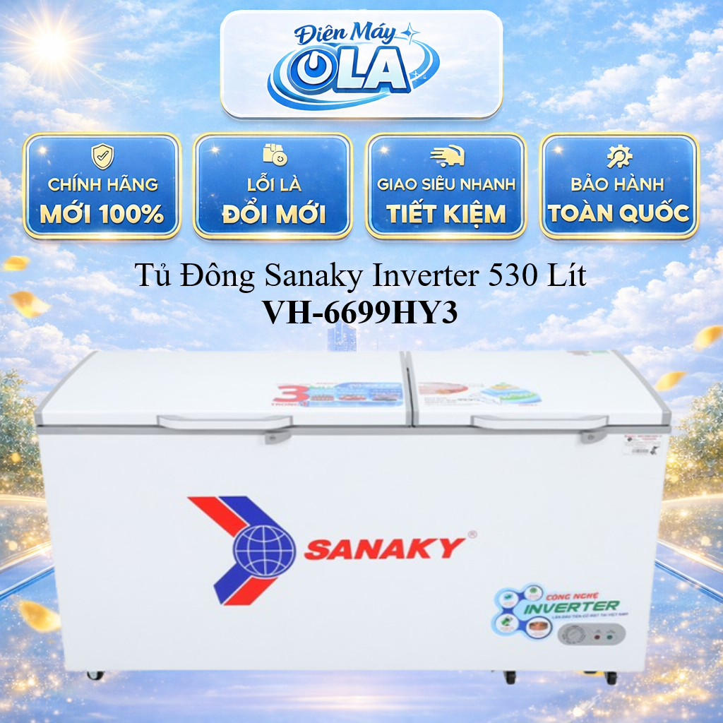 (HCM) -  VH-6699HY3 - Tủ Đông Sanaky Inverter 530 Lít VH-6699HY3 - 1 ngăn đông 2 cửa mở - dàn đồng