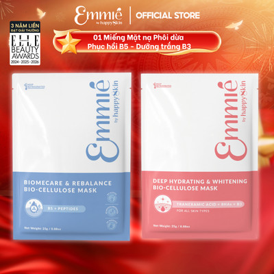Mặt nạ phôi dừa Emmie Bio Cellulose B5 B3 Hỗ Trợ Phục Hồi Làm Dịu Da Cấp Ẩm - Hỗ Trợ Dưỡng Sáng 1 Miếng