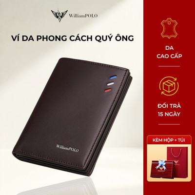Ví nam cao cấp WILLIAMPOLO chính hãng chất liệu da thật thiết kế sang trọng kèm túi và hộp POLO181368-A