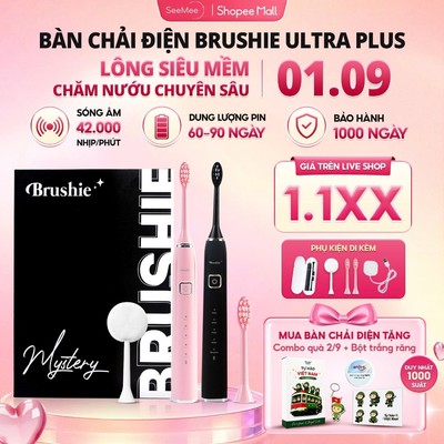 [GIÁ 1.1XX LIVE SHOP] Combo 2 bàn chải điện Brushie Ultra Plus phiên bản mới tích hợp đầu rửa mặt, LIS
