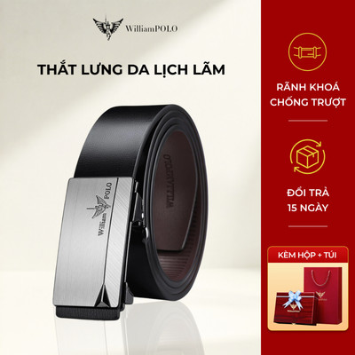 Thắt lưng nam mặt nhám bạc khóa tự động WILLIAMPOLO chính hãng, dây nịt nam chất liệu da cao cấp