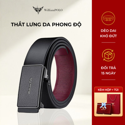 Thắt lưng nam da cao cấp WILLIAMPOLO chính hãng mặt khoá da sang trọng kèm hộp và túi