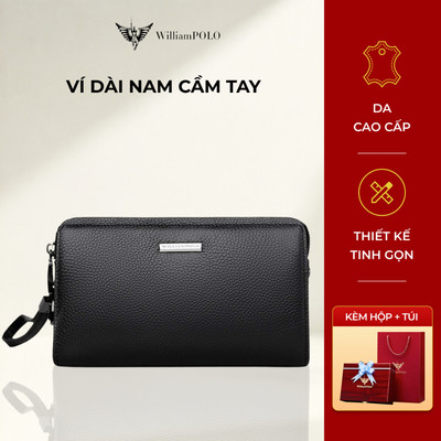 Ví dài nam cầm tay chất liệu da WILLIAMPOLO chính hãng, bóp da nam khóa kéo sang trọng POLO286